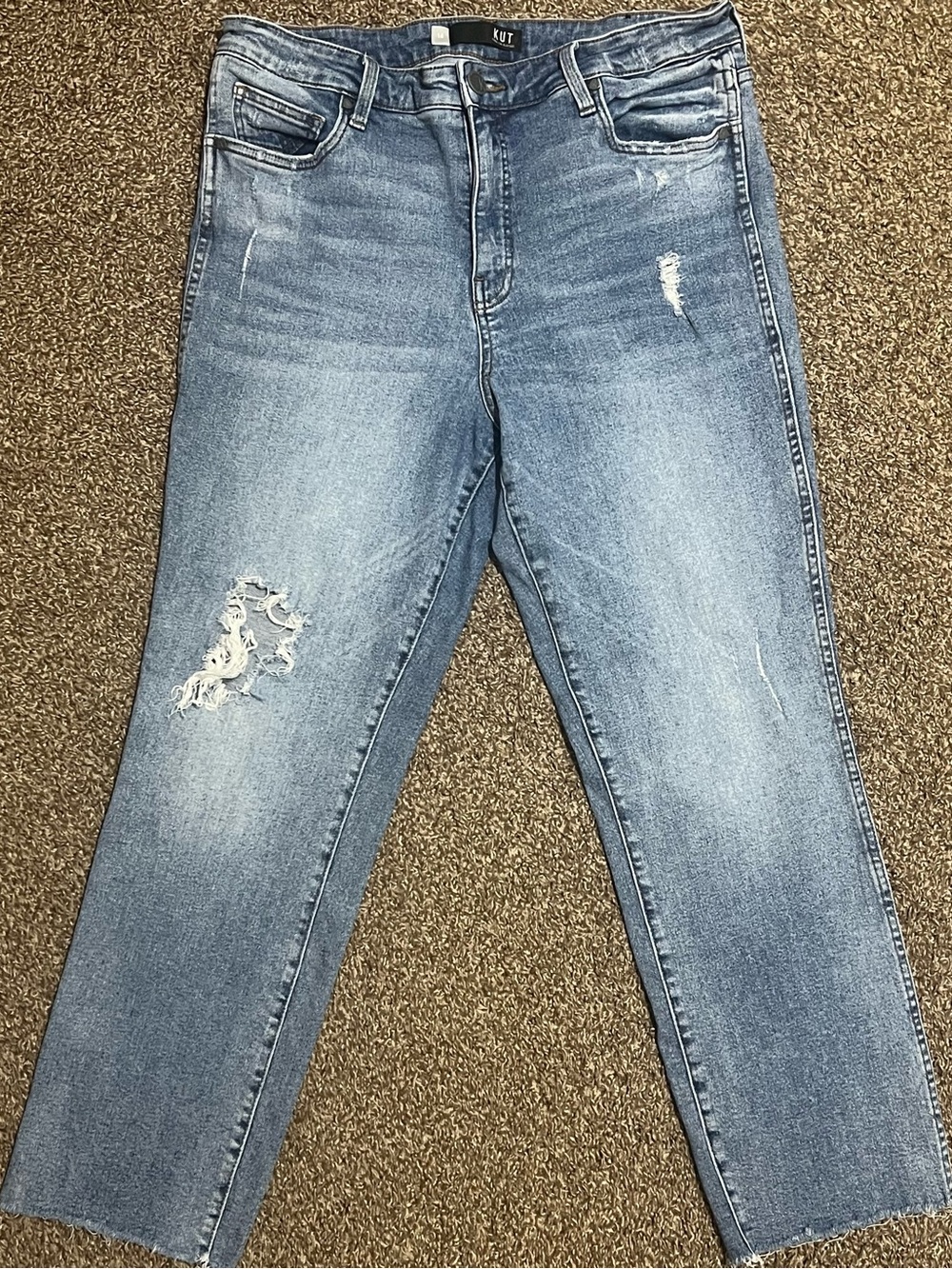 Kut from the Kloth Women's Light Blue Distressed Straight-Leg Jeans